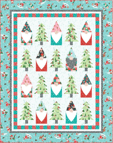 Gnome for the Holiday Quilt Kit - QT Fabrics - Pattern Fabric - Trees Gnomes  - Quilting Cotton Fabric