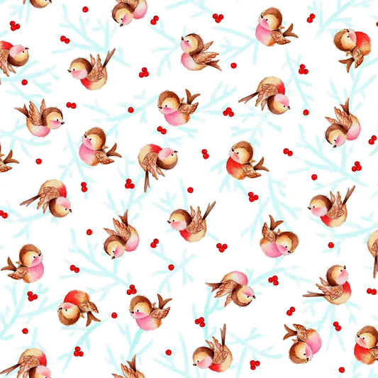 Image of the Gnome for the Holidays Pine Trees White quilting cotton fabric by QT Fabrics. Features Christmas trees on a white background. Cute Little Fabric Shop