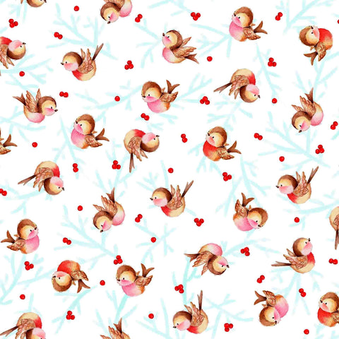 Image of the Gnome for the Holidays Pine Trees White quilting cotton fabric by QT Fabrics. Features Christmas trees on a white background. Cute Little Fabric Shop