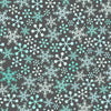 Image of the Gnome for the Holidays Snowflakes Slate quilting cotton fabric by QT Fabrics. Features snowflakes on a gray background. Cute Little Fabric Shop