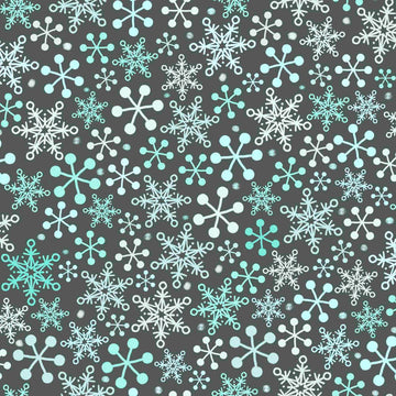 Image of the Gnome for the Holidays Snowflakes Slate quilting cotton fabric by QT Fabrics. Features snowflakes on a gray background. Cute Little Fabric Shop