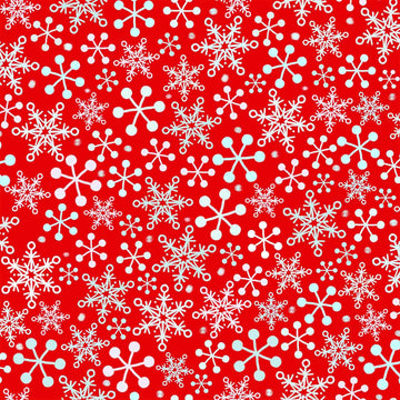 Image of the Gnome for the Holidays Snowflakes Red quilting cotton fabric by QT Fabrics. Features snowflakes on a red background. Cute Little Fabric Shop