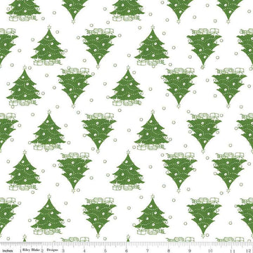 Classic Christmas Trees C16286 White - Riley Blake Designs - Circle Dots Trees - Quilting Cotton Fabric