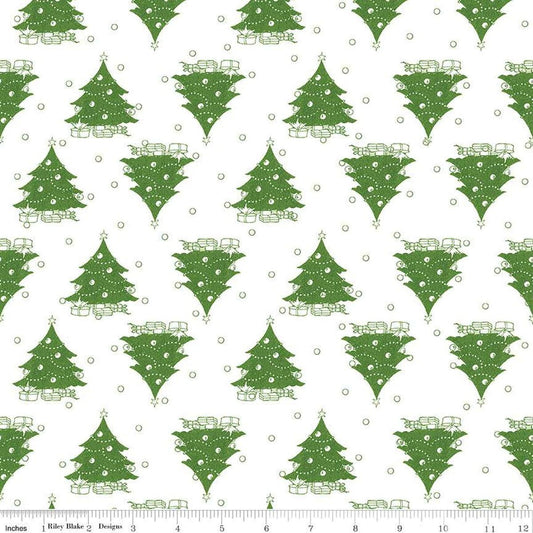 Classic Christmas Trees C16286 White - Riley Blake Designs - Circle Dots Trees - Quilting Cotton Fabric