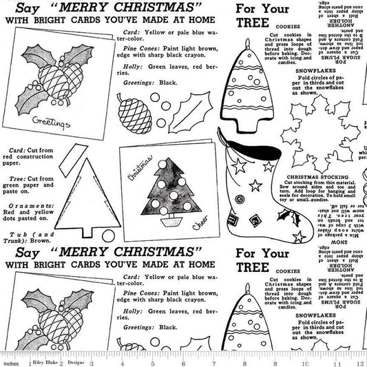 Classic Christmas Handmade C16290 White - Riley Blake Designs - Icons Text Outline Shapes - Quilting Cotton Fabric