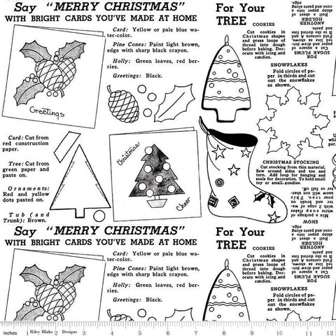 Classic Christmas Handmade C16290 White by Riley Blake Designs - Icons Text Outline Shapes - Quilting Cotton Fabric