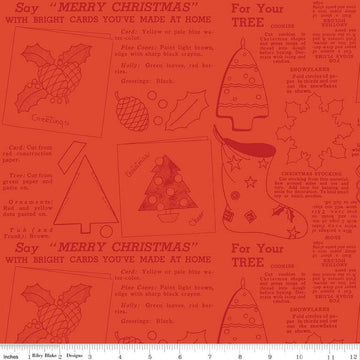 Classic Christmas Handmade C16290 Red - Riley Blake Designs - Icons Text Outline Shapes - Quilting Cotton Fabric