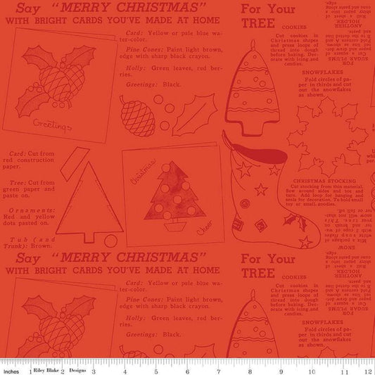 Classic Christmas Handmade C16290 Red - Riley Blake Designs - Icons Text Outline Shapes - Quilting Cotton Fabric