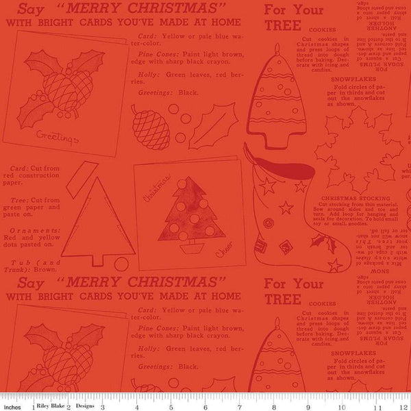 SALE Classic Christmas Handmade C16290 Red by Riley Blake Designs - Icons Text Outline Shapes - Quilting Cotton Fabric