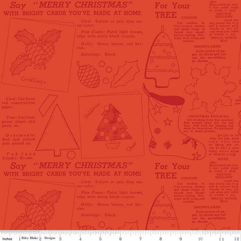 SALE Classic Christmas Handmade C16290 Red by Riley Blake Designs - Icons Text Outline Shapes - Quilting Cotton Fabric
