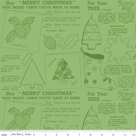 Classic Christmas Handmade C16290 Green - Riley Blake Designs - Icons Text Outline Shapes - Quilting Cotton Fabric