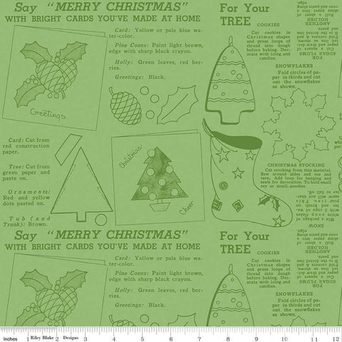 SALE Classic Christmas Handmade C16290 Green by Riley Blake Designs - Icons Text Outline Shapes - Quilting Cotton Fabric