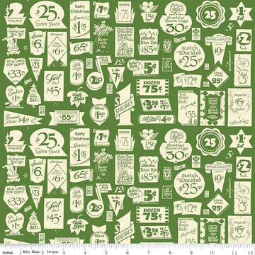 Classic Christmas Gift Tags C16287 Green - Riley Blake Designs - Vintage Tags Icons Signs - Quilting Cotton Fabric