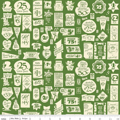 SALE Classic Christmas Gift Tags C16287 Green by Riley Blake Designs - Vintage Tags Icons Signs - Quilting Cotton Fabric