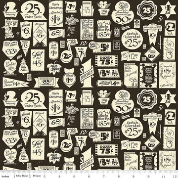 Classic Christmas Gift Tags C16287 Black - Riley Blake Designs - Vintage Tags Icons Signs - Quilting Cotton Fabric
