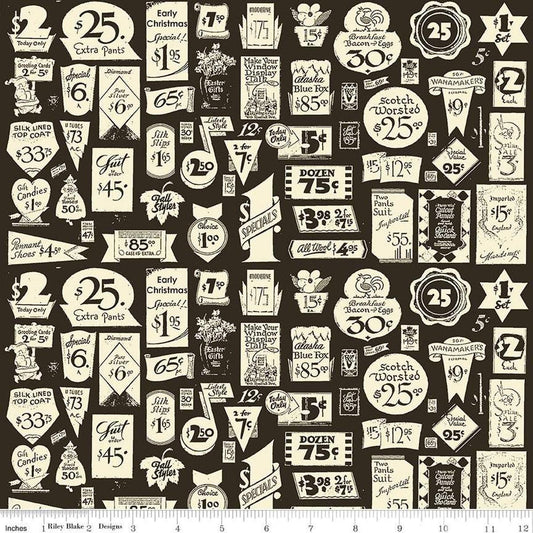 SALE Classic Christmas Gift Tags C16287 Black - Riley Blake Designs - Vintage Tags Icons Signs - Quilting Cotton Fabric
