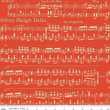 DEAL Classic Christmas Sheet Music C16284 Red - Riley Blake Designs - Music Notes Lines Note - Quilting Cotton Fabric