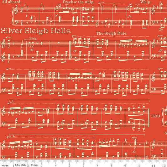 SALE Classic Christmas Sheet Music C16284 Red - Riley Blake Designs - Music Notes Lines Note - Quilting Cotton Fabric
