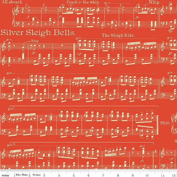 Classic Christmas Sheet Music C16284 Red by Riley Blake Designs - Music Notes Lines Note - Quilting Cotton Fabric