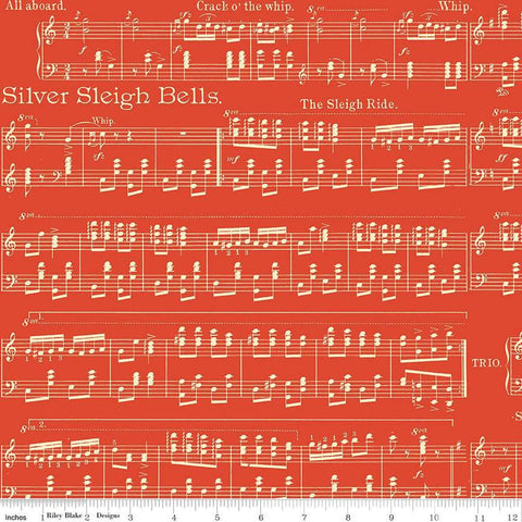 Classic Christmas Sheet Music C16284 Red by Riley Blake Designs - Music Notes Lines Note - Quilting Cotton Fabric