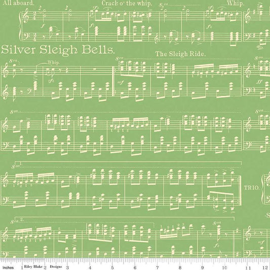 SALE Classic Christmas Sheet Music C16284 Green - Riley Blake Designs - Music Notes Lines Note - Quilting Cotton Fabric