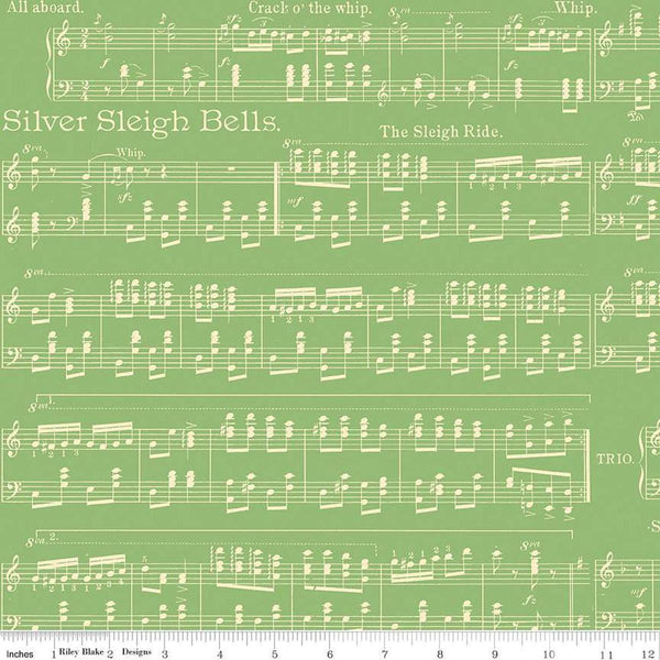 Classic Christmas Sheet Music C16284 Green by Riley Blake Designs - Music Notes Lines Note - Quilting Cotton Fabric