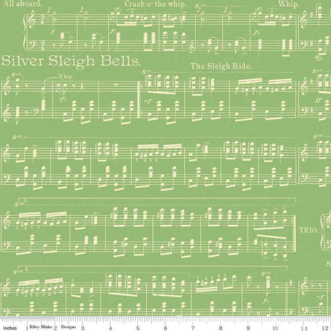 Classic Christmas Sheet Music C16284 Green by Riley Blake Designs - Music Notes Lines Note - Quilting Cotton Fabric