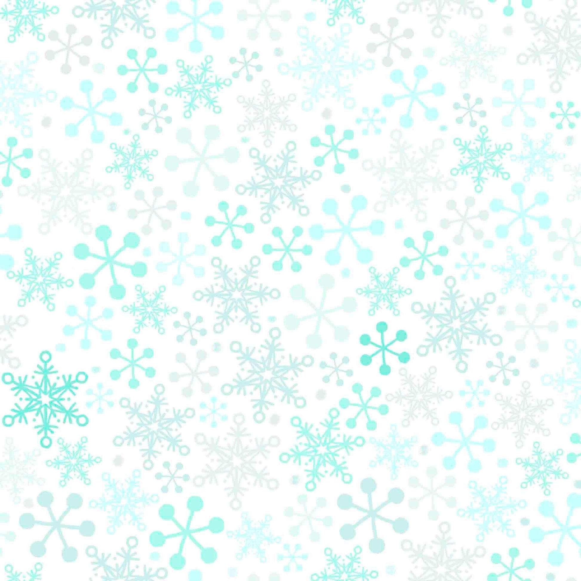 Image of the Minky Gnome for the Holidays Snowflakes White quilting cotton fabric. Features snowflakes on a white background. Cute Little Fabric Shop