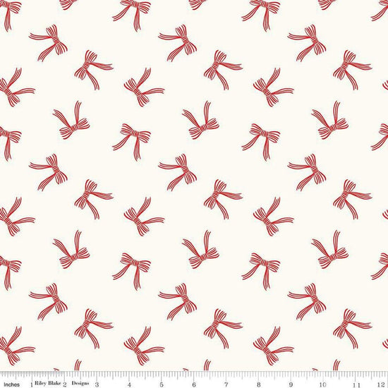 Image of the Flannel Bows Cream quilting cotton fabric by Riley Blake Designs. Features bows on a cream background. Cute Little Fabric Shop
