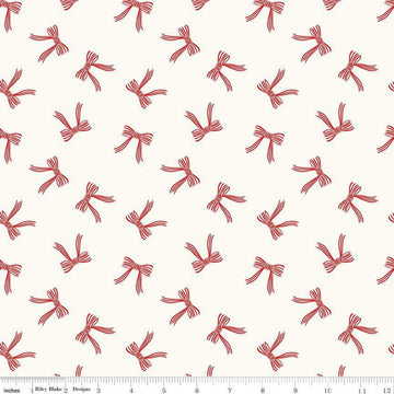 Image of the Flannel Bows Cream quilting cotton fabric by Riley Blake Designs. Features bows on a cream background. Cute Little Fabric Shop