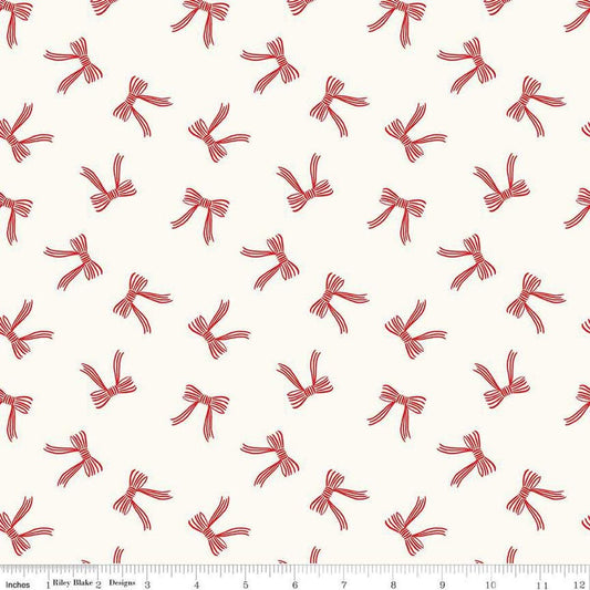 Image of the Flannel Bows Cream quilting cotton fabric by Riley Blake Designs. Features bows on a cream background. Cute Little Fabric Shop