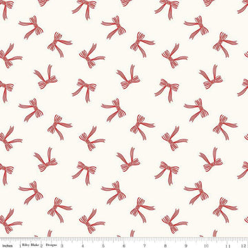 Image of the Flannel Bows Cream quilting cotton fabric by Riley Blake Designs. Features bows on a cream background. Cute Little Fabric Shop