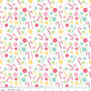 Image of the Flannel Sweets White quilting cotton fabric by Riley Blake Designs. Features sweets on a white background. Cute Little Fabric Shop