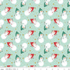 Image of the Flannel Snowmen Songbird quilting cotton fabric by Riley Blake Designs. Features snowmen on a blue background. Cute Little Fabric Shop