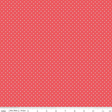 Image of the Flannel Swiss Dot Red quilting cotton fabric by Riley Blake Designs. Features swiss dot on a red background. Cute Little Fabric Shop