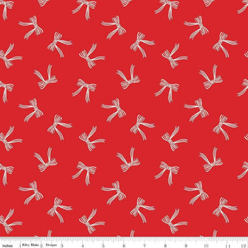 Image of the Flannel Bows Red quilting cotton fabric by Riley Blake Designs. Features bows on a re background. Cute Little Fabric Shop