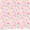 Image of the Flannel Sweets Pink quilting cotton fabric by Riley Blake Designs. Features sweets on a pink background. Cute Little Fabric Shop