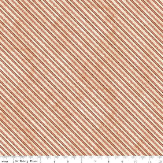 Image of the Naughty and Nice Ticking Parchment quilting cotton fabric by Riley Blake Designs. Features stripes on a cream background. Cute Little Fabric Shop