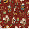 Image of the Naughty and Nice Main Red quilting cotton fabric by Riley Blake Designs. Features icons on a red background. Cute Little Fabric Shop