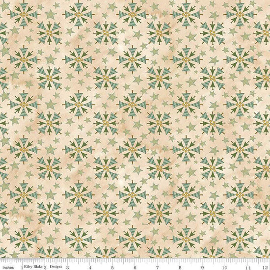 Image of the Naughty and Nice Trees Parchment quilting cotton fabric by Riley Blake Designs. Features trees on a cream background. Cute Little Fabric Shop