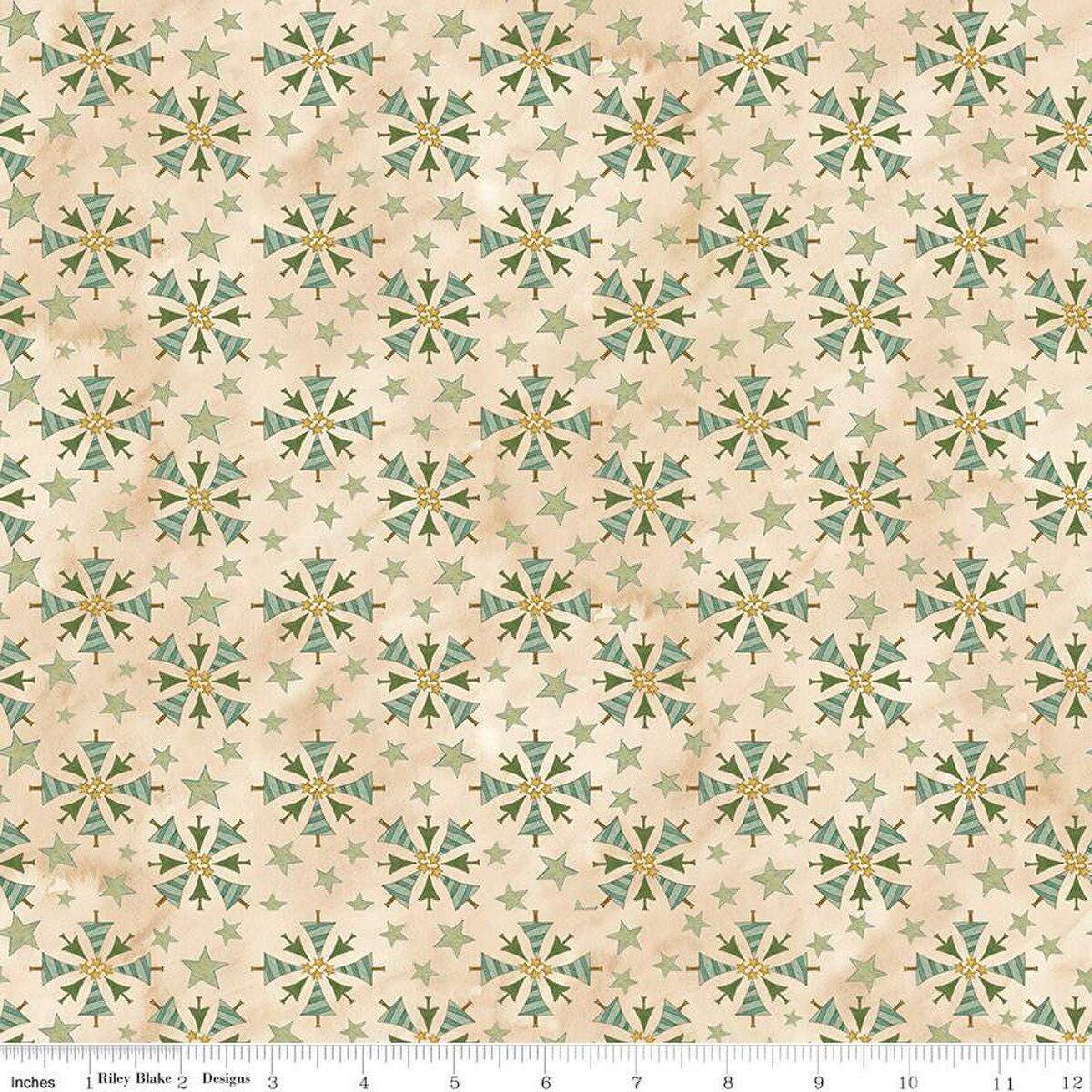 Image of the Naughty and Nice Trees Parchment quilting cotton fabric by Riley Blake Designs. Features trees on a cream background. Cute Little Fabric Shop