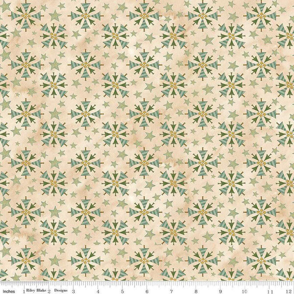 Image of the Naughty and Nice Trees Parchment quilting cotton fabric by Riley Blake Designs. Features trees on a cream background. Cute Little Fabric Shop