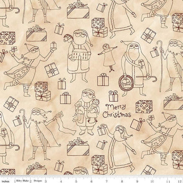 2-yard 26" End of Bolt - Naughty or Nice Santas & Gifts WIDEBACK WB16268 Parchment - Riley Blake Designs - 108" - Quilting Cotton Fabric