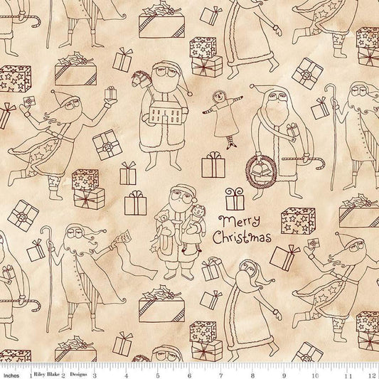 2-yard 26" End of Bolt - Naughty or Nice Santas & Gifts WIDEBACK WB16268 Parchment - Riley Blake Designs - 108" - Quilting Cotton Fabric