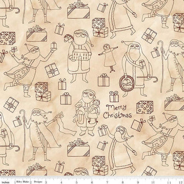 2-yard 26" End of Bolt - Naughty or Nice Santas & Gifts WIDEBACK Parchment Christmas WB16268 - Riley Blake 108" Quilting Cotton Fabric