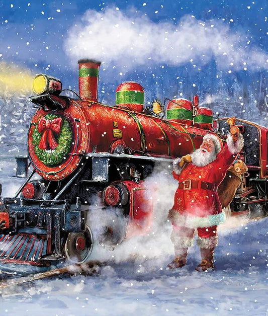More Christmas Wishes Santa's Train Panel PD16553 - Riley Blake Designs - DIGITALLY Printed Christmas Trains - Quilting Cotton Fabric