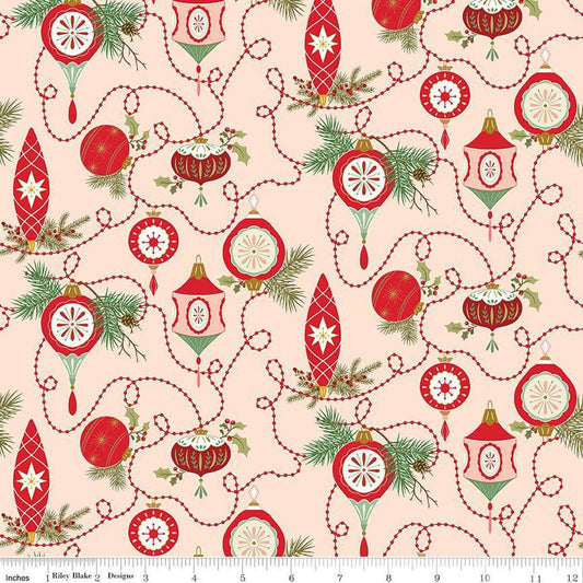 Image of the Glisten Bulbs Blush quilting cotton fabric by Riley Blake Designs. features flowers on a pink background. Cute Little Fabric Shop
