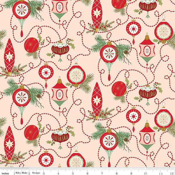 Image of the Glisten Bulbs Blush quilting cotton fabric by Riley Blake Designs. features flowers on a pink background. Cute Little Fabric Shop