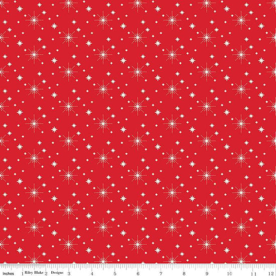 Image of the Glisten Stars Red quilting cotton fabric by Riley Blake Designs. features stars on a red background. Cute Little Fabric Shop