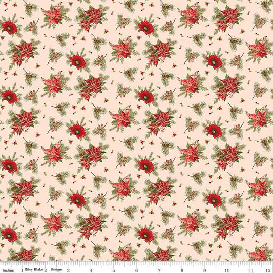 Image of the Glisten Floral Blush quilting cotton fabric by Riley Blake Designs. features flowers on a pink background. Cute Little Fabric Shop